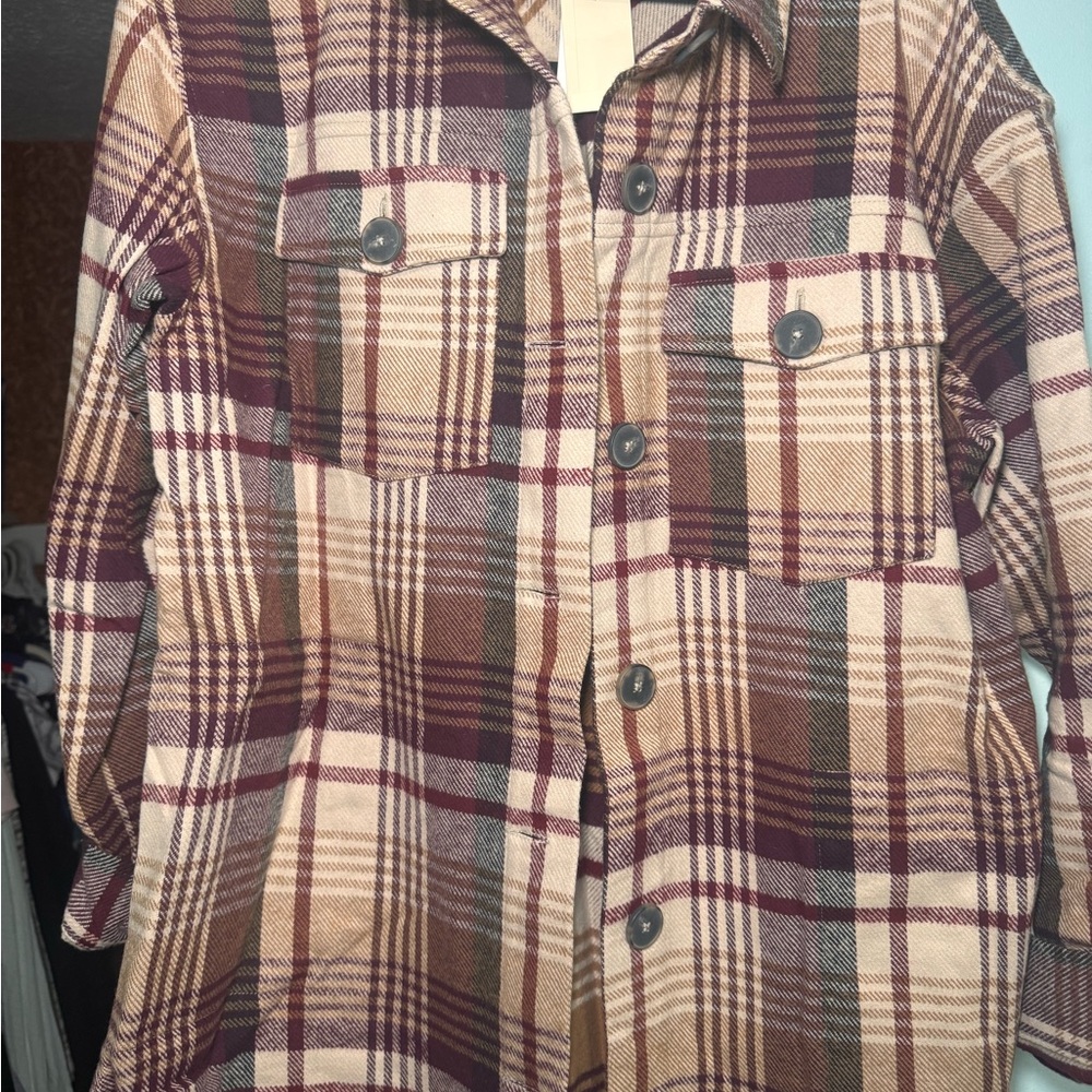 Christopher & Banks Plaid Shacket - Brown and Cream Plaid